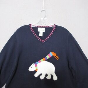 Vintage Quacker Factory Sweater Blue Polar Bear Embroidered Grandma Core Teacher